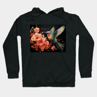 Hummingbird in Flight with Pink Flowers Hoodie